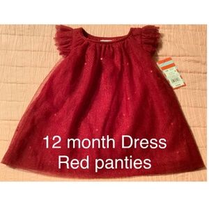 NWT 12 month Cat & Jack Red Sequin Tulle Dress with red panties that match